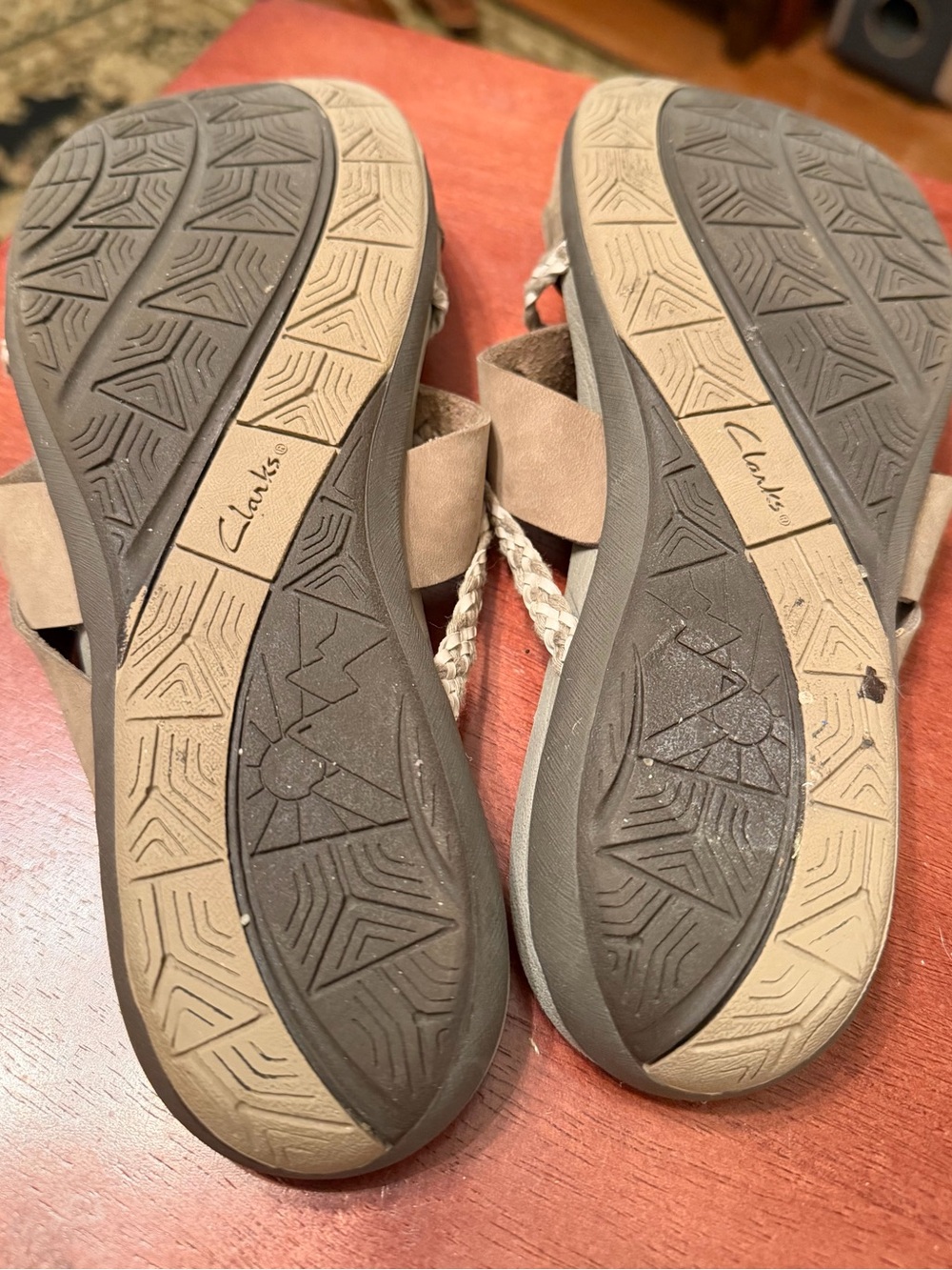 Clarks Women's Tealight Beige Braided Strap Slide Slip On Sandals, Size 7 1/2